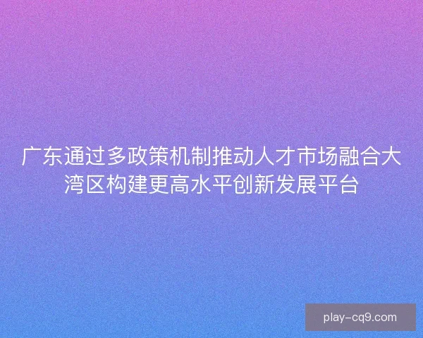 广东通过多政策机制推动人才市场融合大湾区构建更高水平创新发展平台